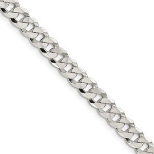 6mm, Sterling Silver, Solid Beveled Curb Chain Necklace, 24 Inch